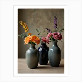 Three Vases With Flowers 1 Art Print