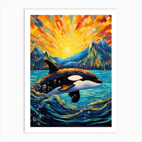 Orca Whale Sunset Impasto Art Print