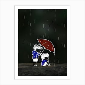 Rainy day couple Art Print