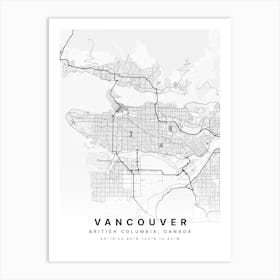 Vancouver British Columbia Canada White Map Art Print