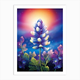 Blue Bonnet Wild Flower With Nothern Lights (2) Art Print