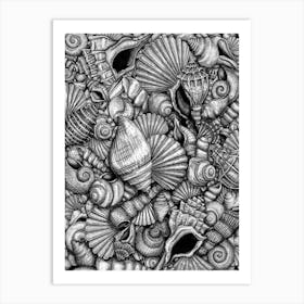 The Sea Shells Collection: "Empty Houses" in Black and White Ink Art Print