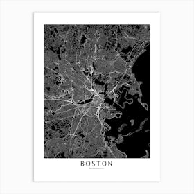 Boston Black And White Map Art Print