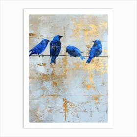 Blue Birds On A Wire 1 Art Print