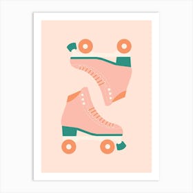 Blush Green Retro Rollers Skate Art Print