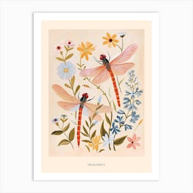 Folksy Floral Animal Drawing Dragonfly 3 Poster Art Print