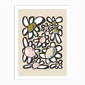 Bold Flowers Brown Pink Art Print