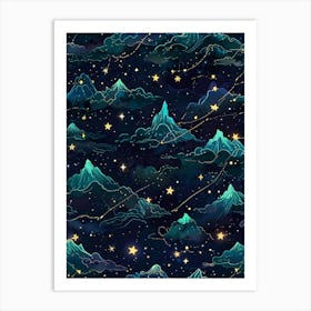 Seamless Pattern With Stars And Clouds 3 Art Print