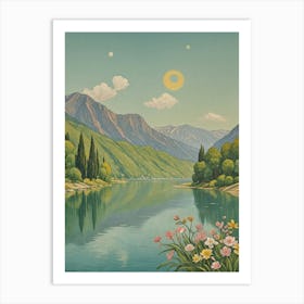 Lake In The Mountains In Pastel Art Print