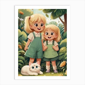 Two Little Girls In The Woods Art Print