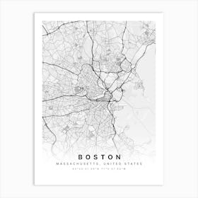 Boston Massachusetts USA White Map Art Print