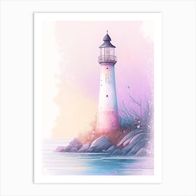 Lighthouse Waterscape Gouache 1 Art Print