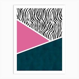 Teal and Pink Zebra Geometric Block Art Art Print