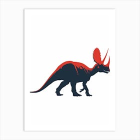 Blue Red Triceratops Dinosaur Silhouette Art Print