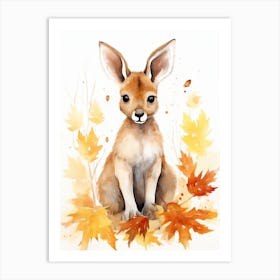 Kangaroo Watercolour In Autumn Colours 2 Art Print
