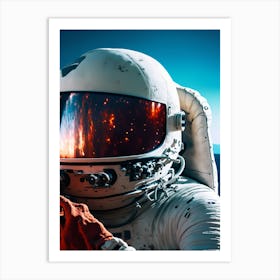 Astronaut with Reflective Helmet in Space Adventure Art Print