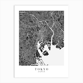 Tokyo Japan Minimal Black Mono Street Map  Art Print