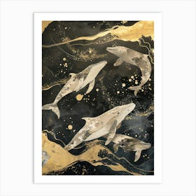 Whale Gold Effect Collage 1 Art Print