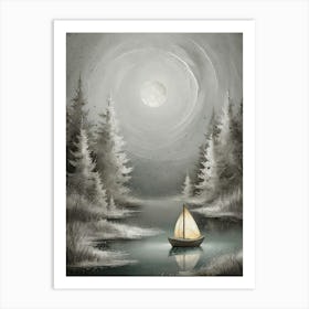 Moonlight Sailboat Art Print