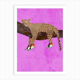 Leopard On A Branch Wearing Shoes Art Print