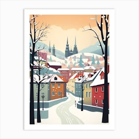 Vintage Winter Travel Illustration Prague Czech Republic 2 Art Print