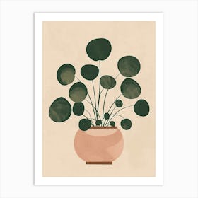 Pilea Plant Minimalist Illustration 4 Art Print