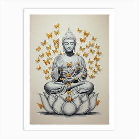 Buddha With Butterflies 1 Art Print