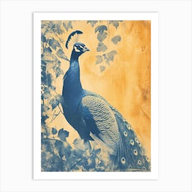 Orange & Blue Peacock In The Ivy 1 Art Print