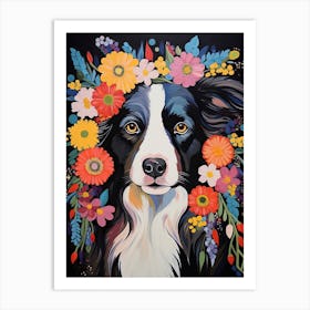 Border Collie Portrait With A Flower Crown, Matisse Painting Style 1 Art Print