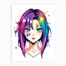 Anime Girl With Colorful Hair Art Print