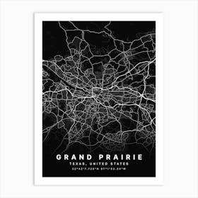 Grand Prairie Texas USA Black Map Art Print