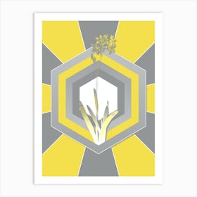 Vintage Corn Lily Botanical Geometric Art in Yellow and Gray n.281 Art Print