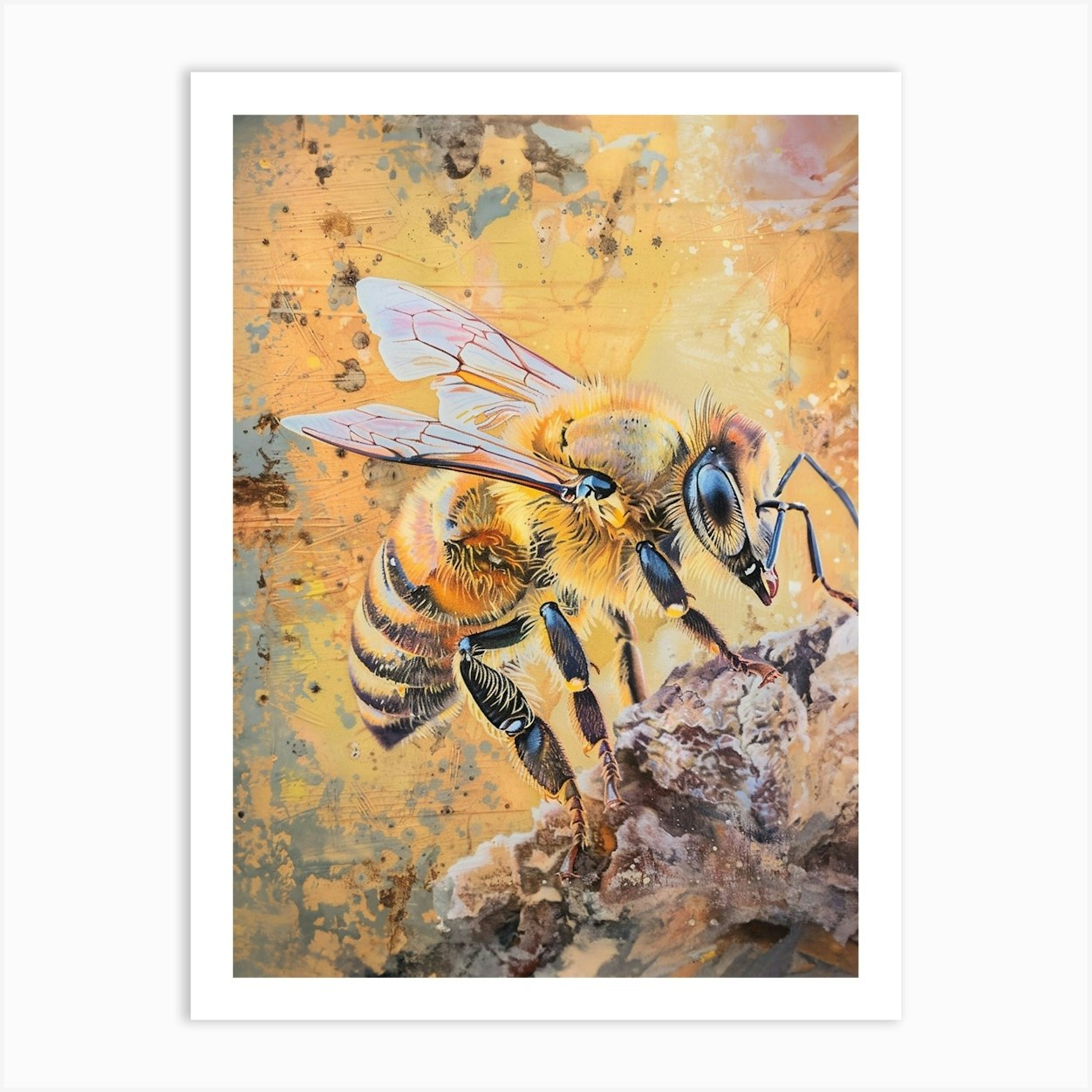 Honey Bee Pastel Watercolour 3 Art Print by Critter Crafts
