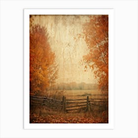 Autumn Landscape Grunge Texture Overlay Leaves In Varying Shades From Orange To Russet Decrepit W (6) Art Print