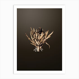Gold Botanical Pygmy Iris on Chocolate Brown n.0530 Art Print