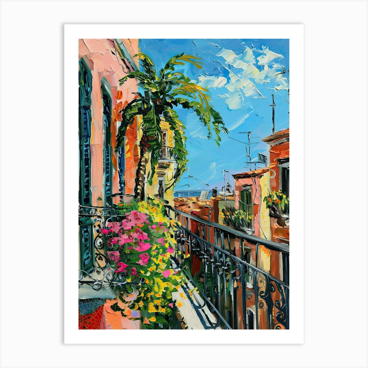 Balcony Painting In Catania 4 Art Print by Urban Vistas