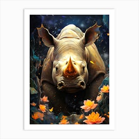 Rhino In The Forest Art Print