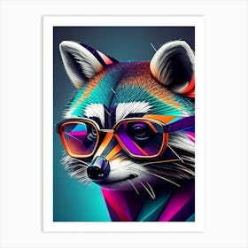 Raccoon Wearing Glasses Modern Geometric Art Print