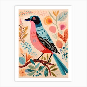 Pink Scandi Bird 1 Art Print