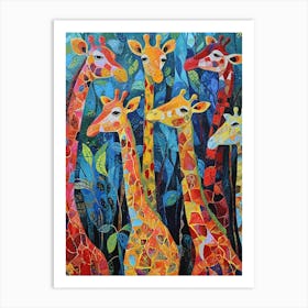 Abstract Giraffe Herd Under The Trees 5 Art Print