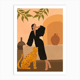 Woman and Cheetah Art Print