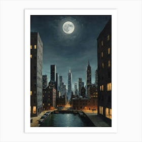 Full Moon Over New York City 2 Art Print