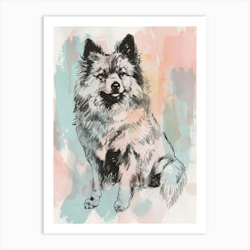 Pastel Keeshond Dog Pastel Line Illustration 1 Art Print