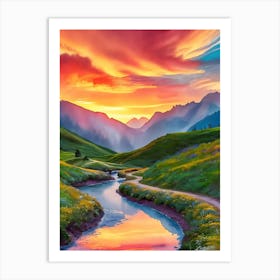 Sunset In The Mountains 81 Art Print