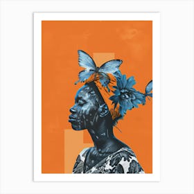 Woman With Butterflies On Her Head Art Print