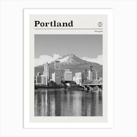 Portland Skyline Oregon Black And White Art Print