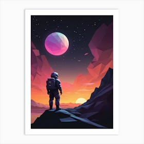 Low Poly Astronaut Minimalist Sunset (24) Art Print