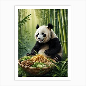 Panda Bear Eating Noodles Art Print
