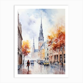 Riga Latvia In Autumn Fall, Watercolour 4 Art Print