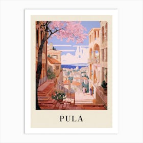 Pula Croatia 2 Vintage Pink Travel Illustration Poster Art Print